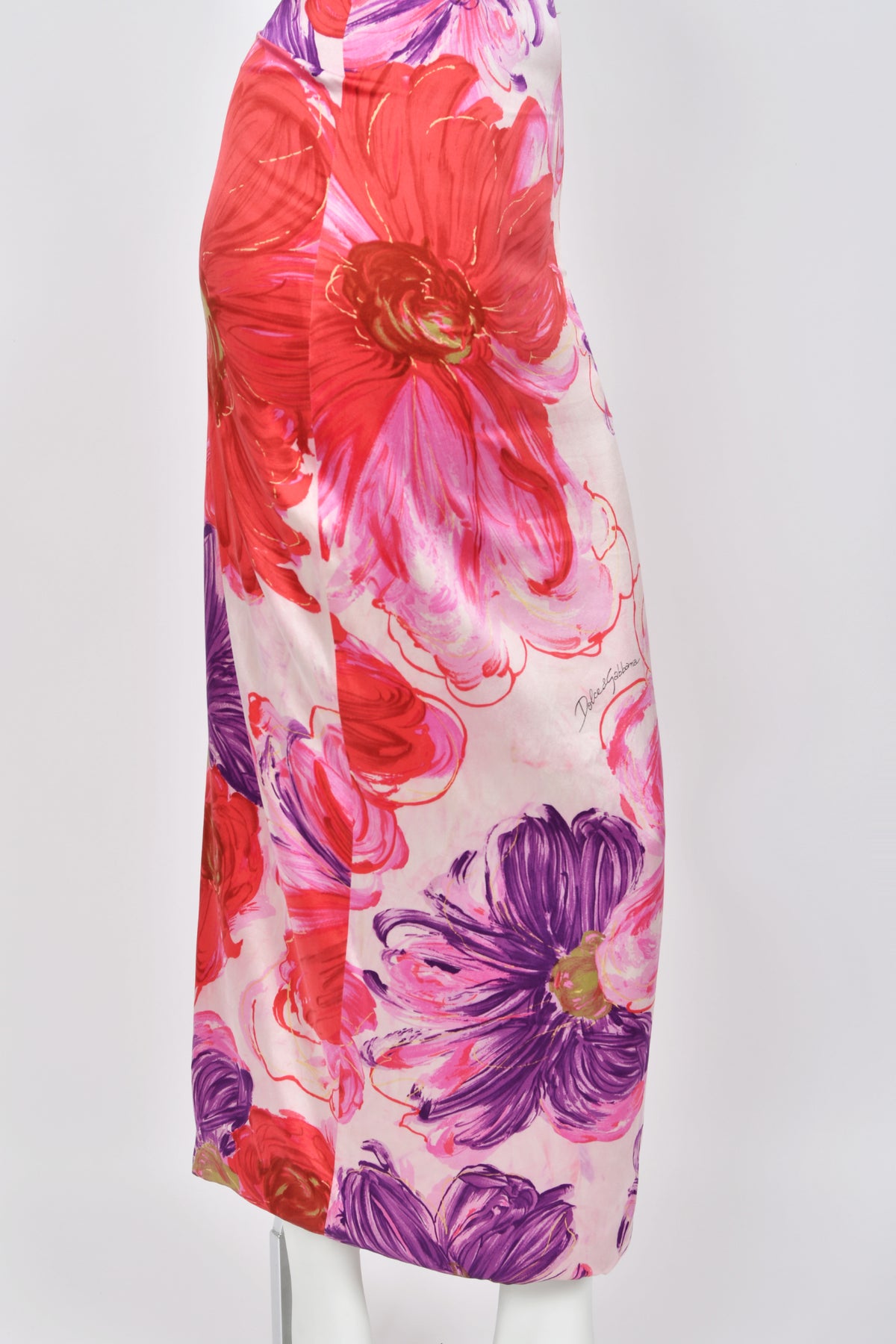 2001 Dolce &amp; Gabbana Floral Stretch Silk Built-In Bra Hourglass Slip Dress