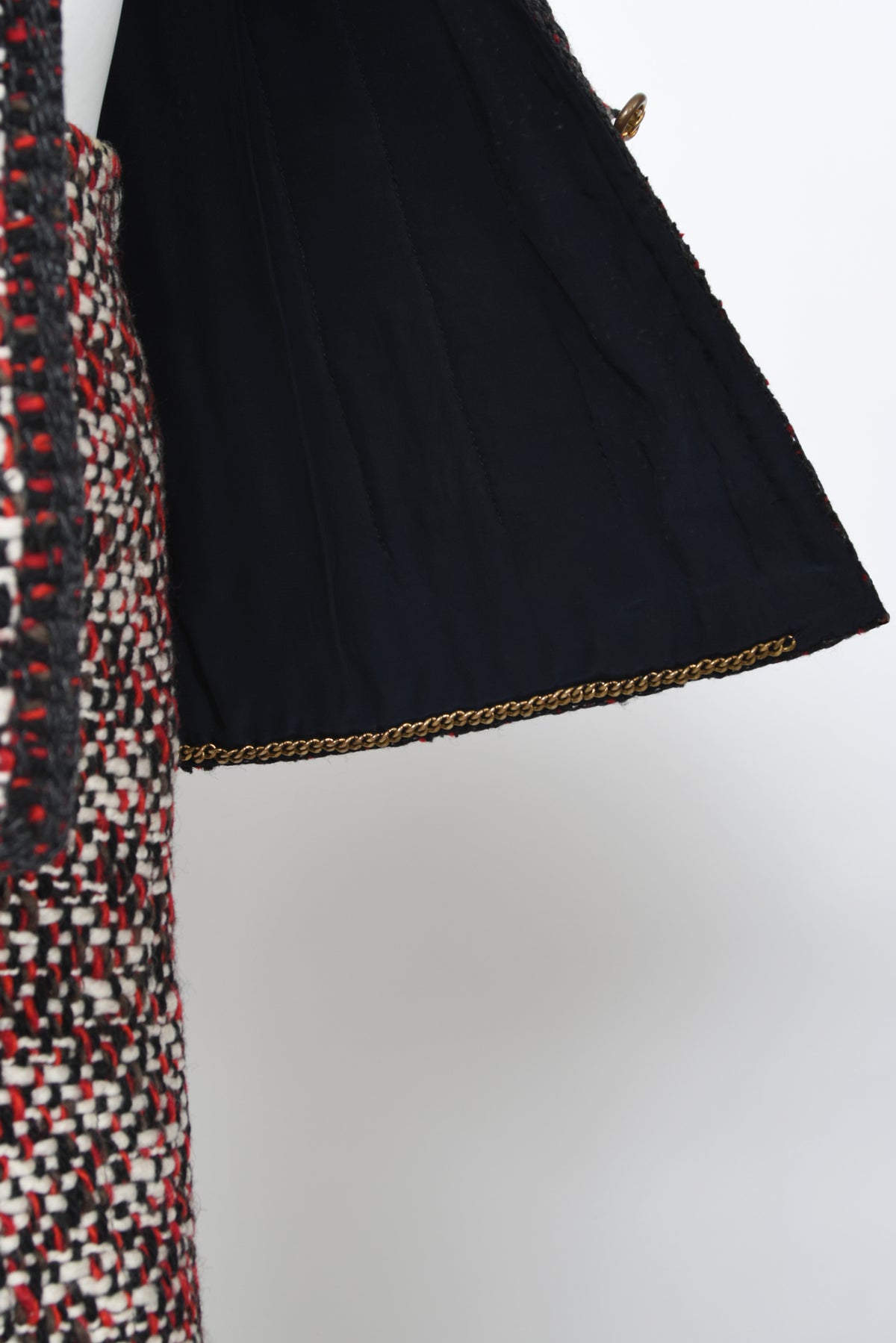 1973 Chanel Haute Couture Red Black Ivory Wool Tweed Jacket & Skirt Suit