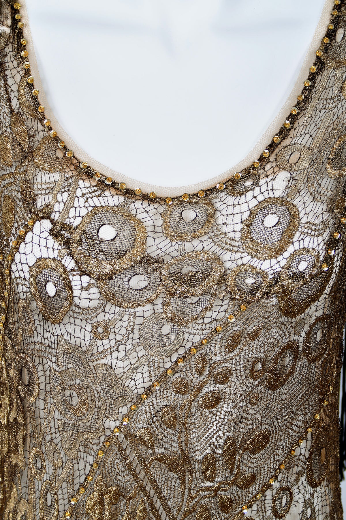 1920&#39;s Metallic Gold Lamé Lace Flapper Fringe Margot Robbie Film-Worn Dress