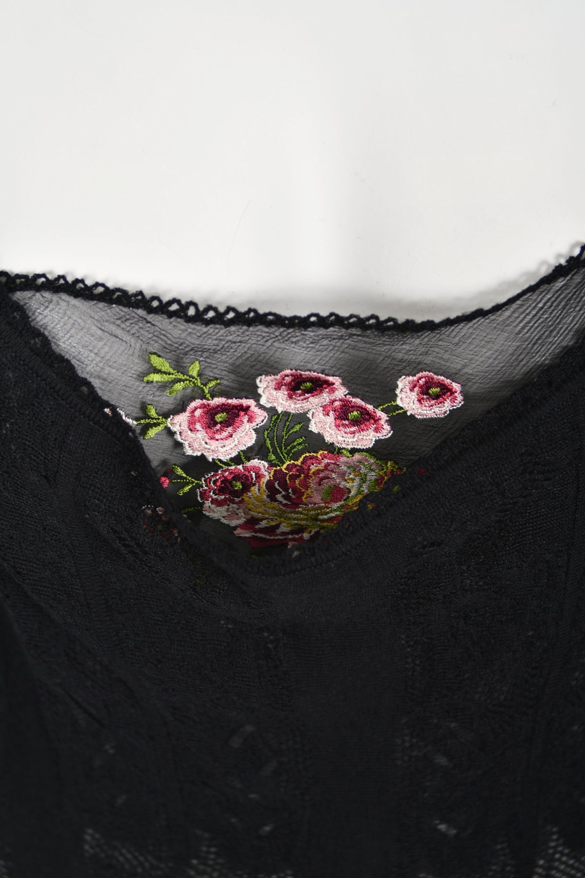 2003 John Galliano Embroidered Floral Sheer Black Pointelle Stretch Knit Bias-Cut Gown