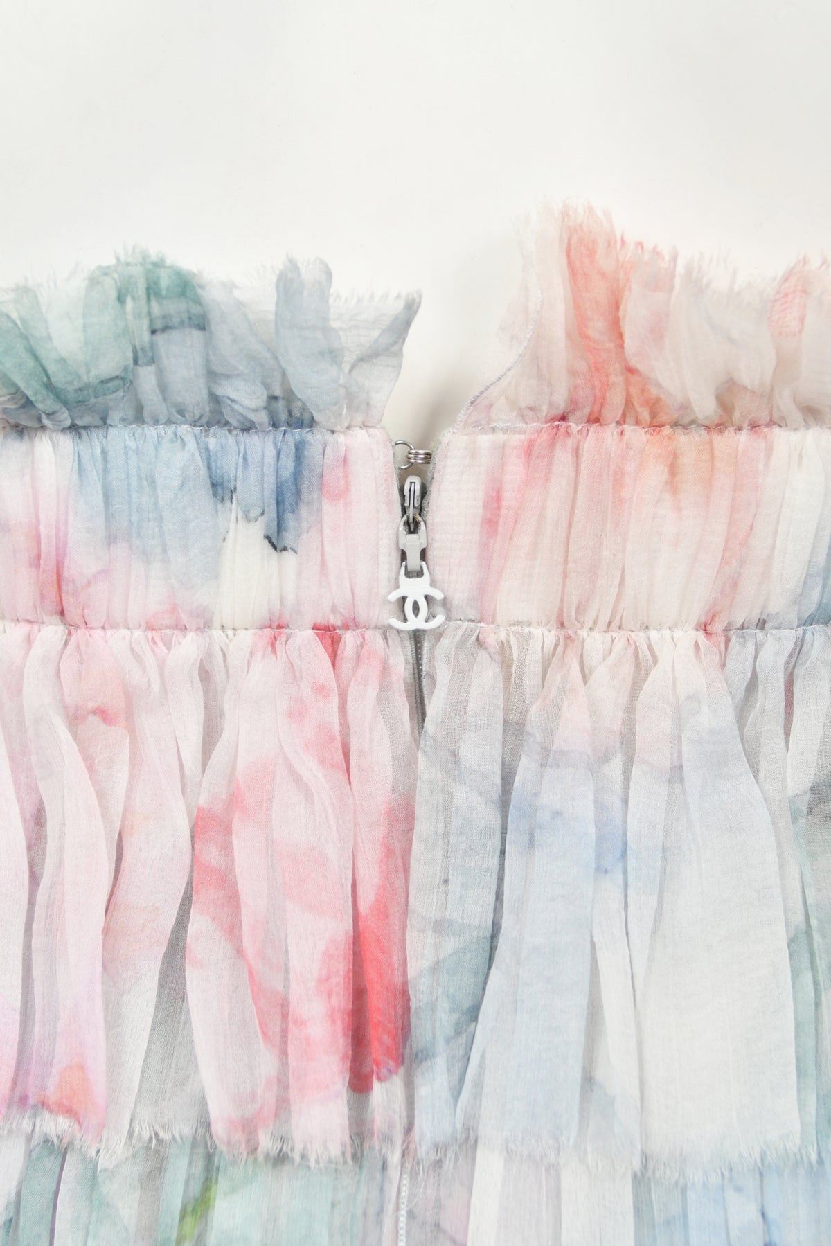 2013 Chanel by Karl Lagerfeld Pastel Floral Silk &amp; Sheer Tulle Strapless Dress