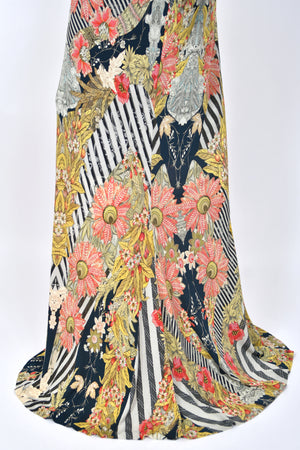 2011 Alexander McQueen 'Folklore Fin' Floral Stripe Print Draped Bias-Cut Gown w/ Shawl