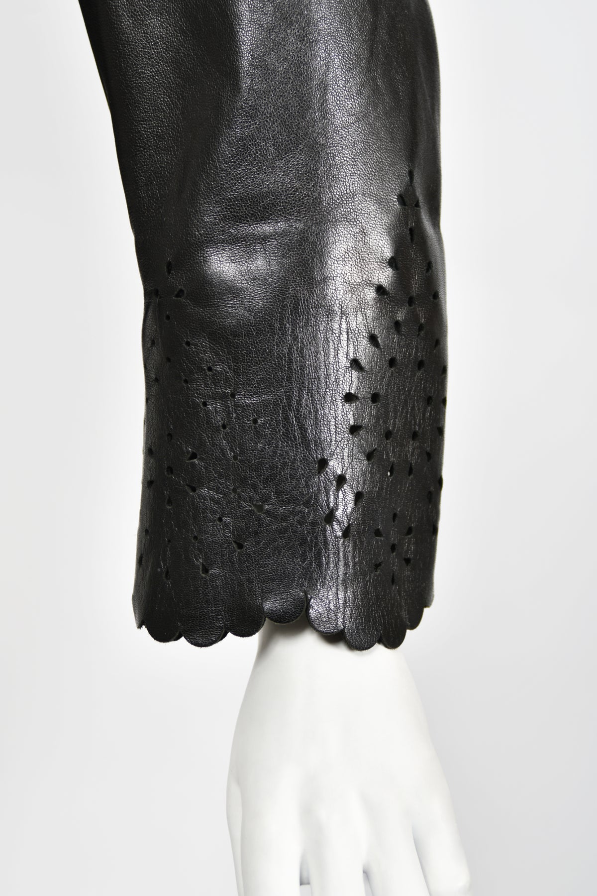 1997 Alexander Mcqueen for Givenchy Runway Black Leather Cutwork Blazer Jacket