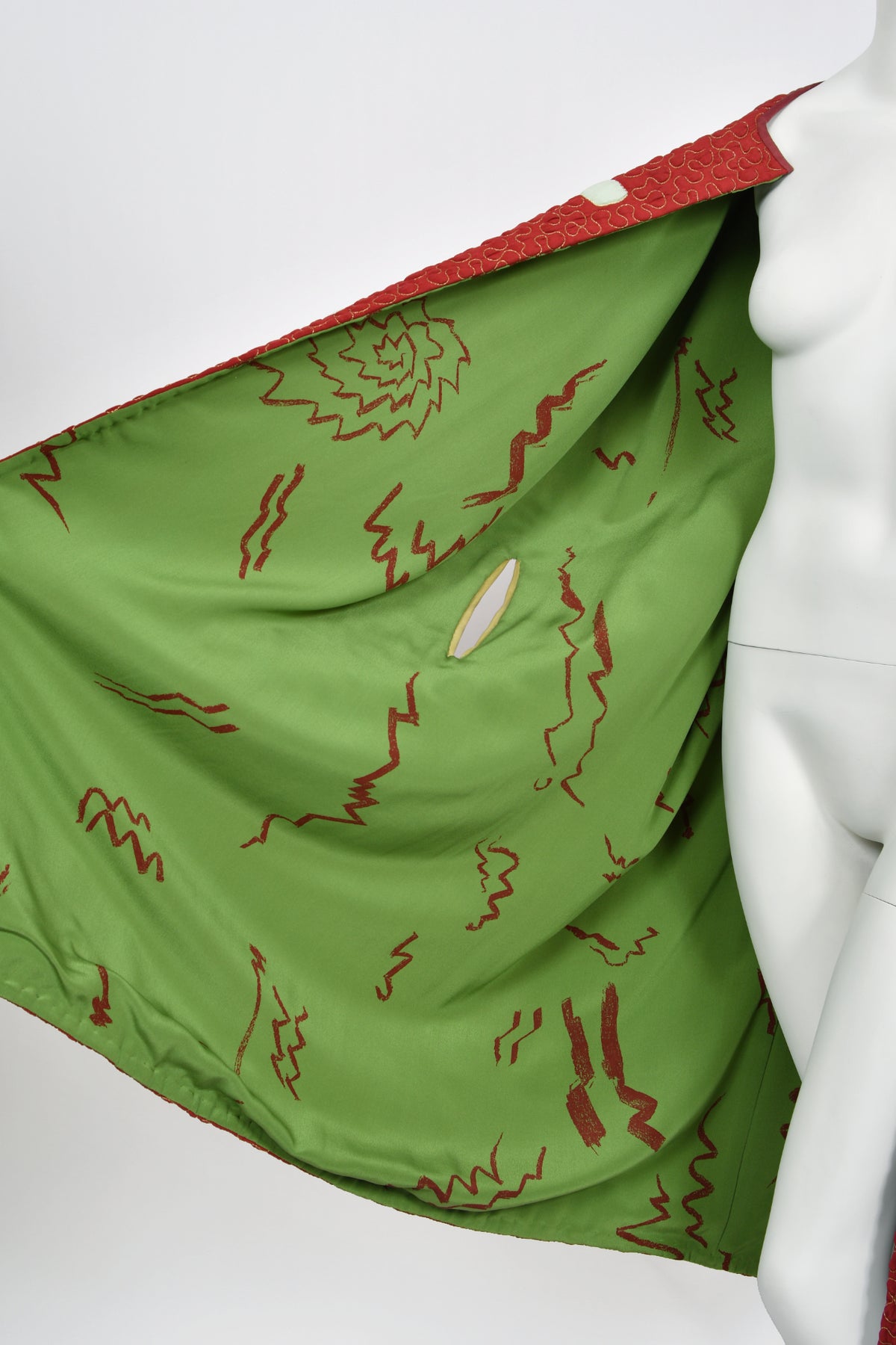 1980&#39;s Michaele Vollbracht Couture Iconic Metallic Embroidered Graphic Silk Cape