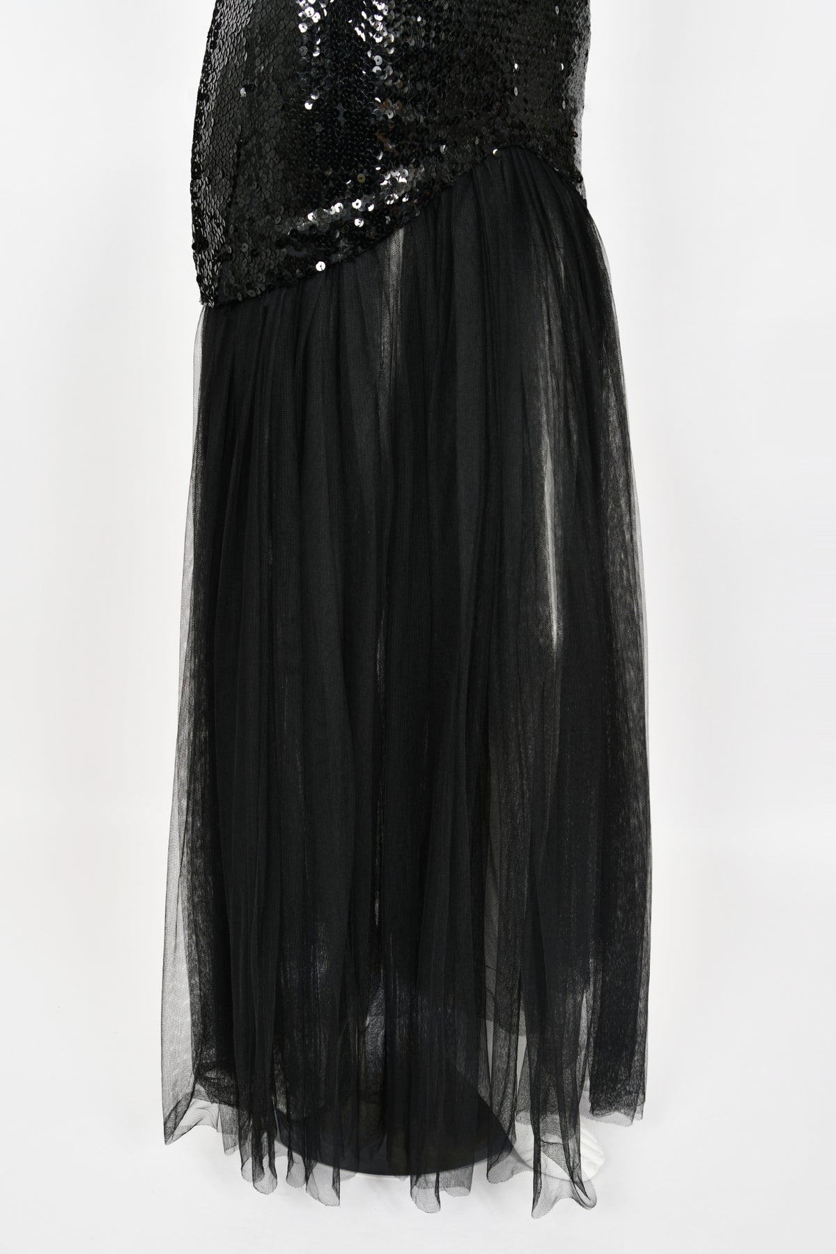 1986 Thierry Mugler &#39;Hiver Russe&#39; Collection Black Sequin Bustier Sheer Gown