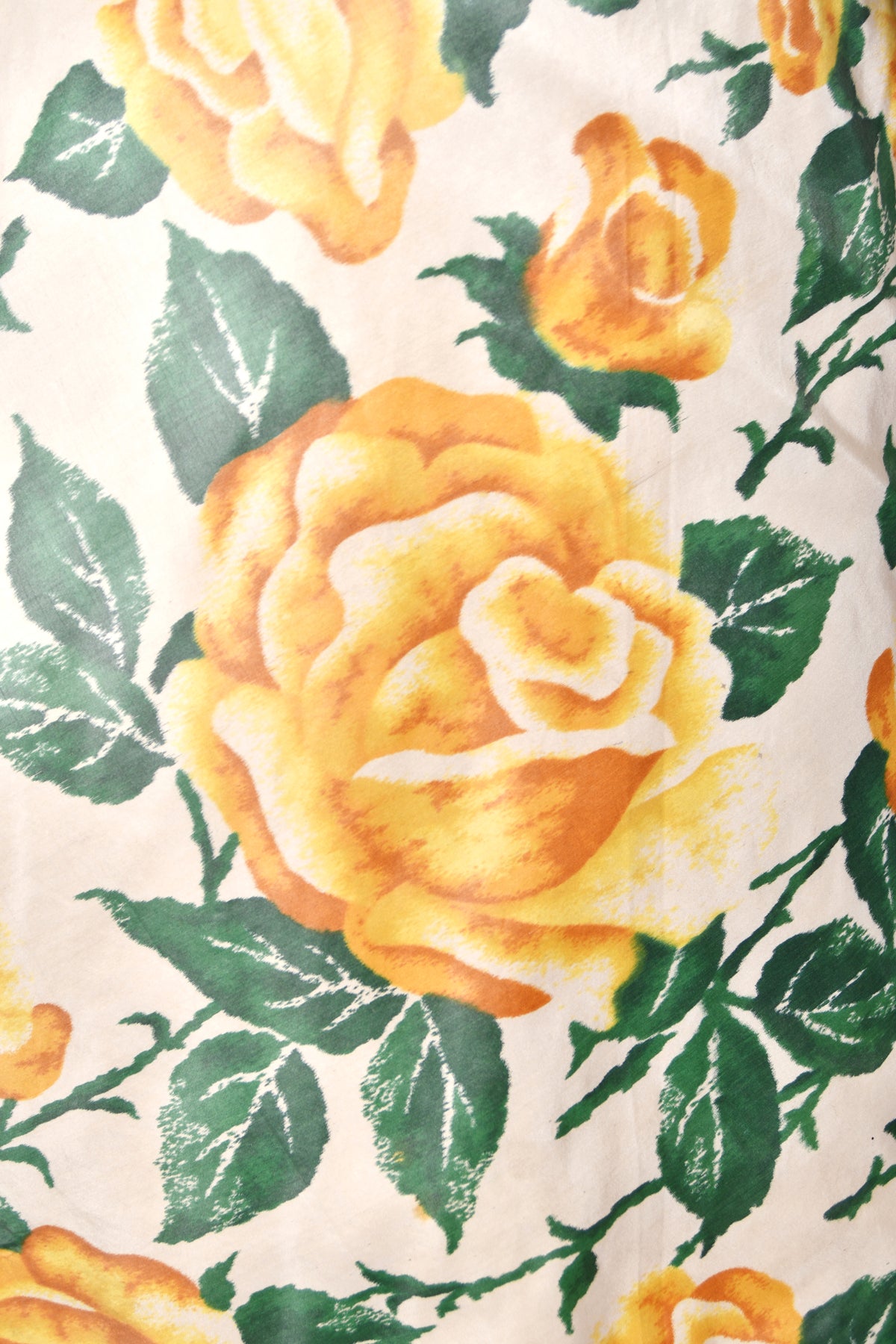 1950's Philip Hulitar Couture Yellow Roses Watercolor Silk Strapless Sculpted Party Dress
