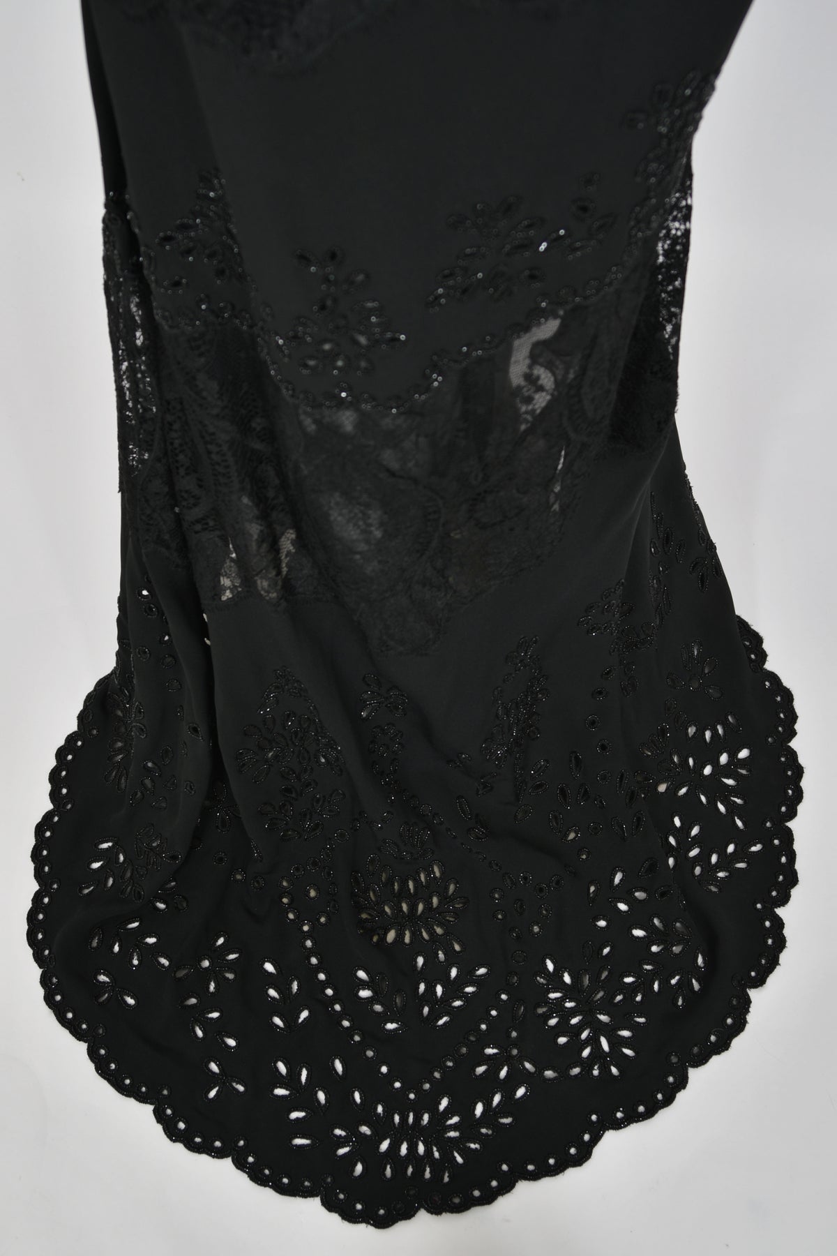 1998 Valentino Runway Black Beaded Cut-Out Silk &amp; Sheer Lace Bias-Cut Gown