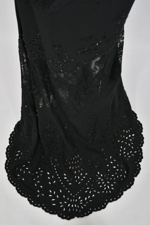 1998 Valentino Runway Black Beaded Cut-Out Silk & Sheer Lace Bias-Cut Gown