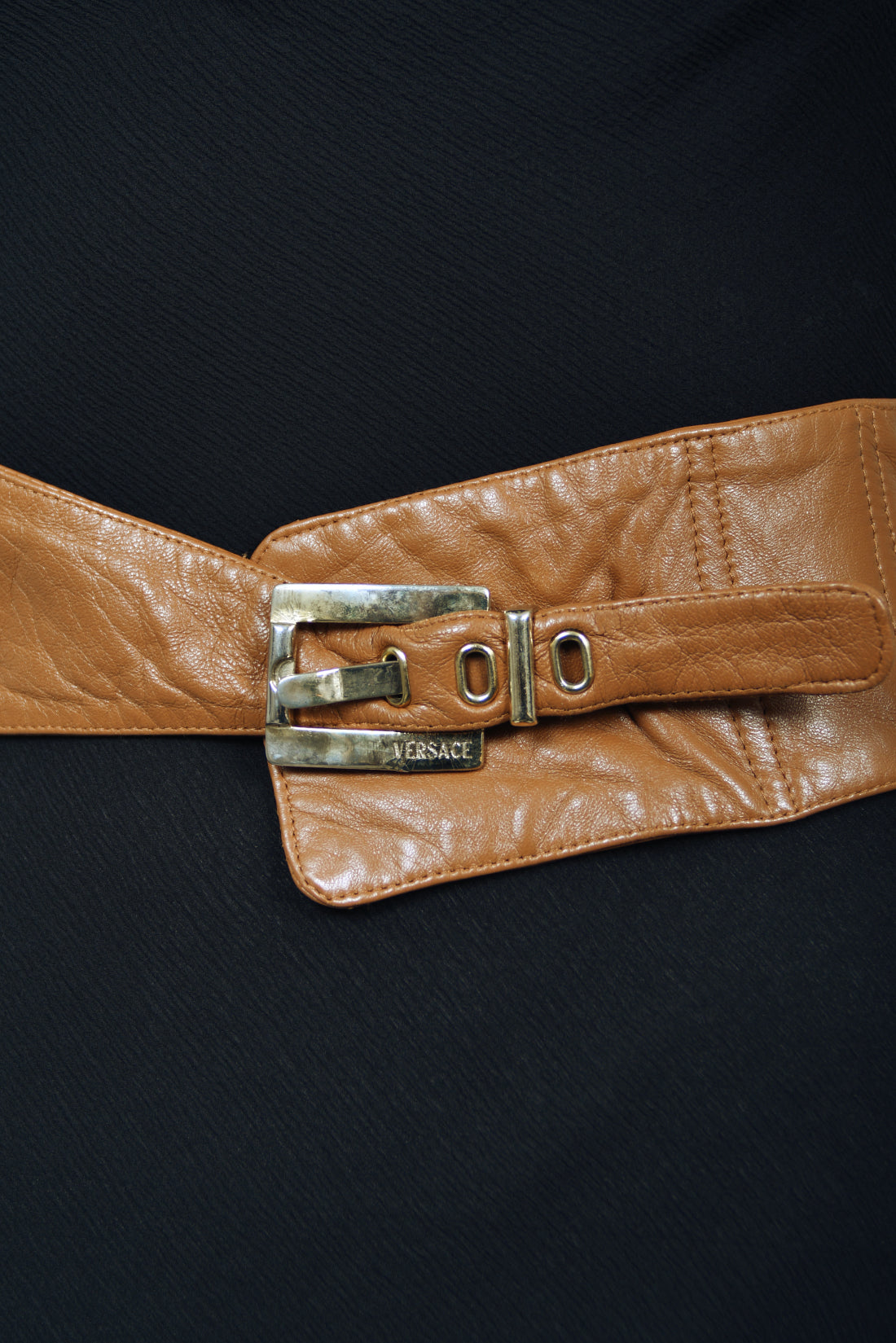 2001 Versace Couture Documented Runway Black Sheer Silk &amp; Leather Bias-Cut Gown