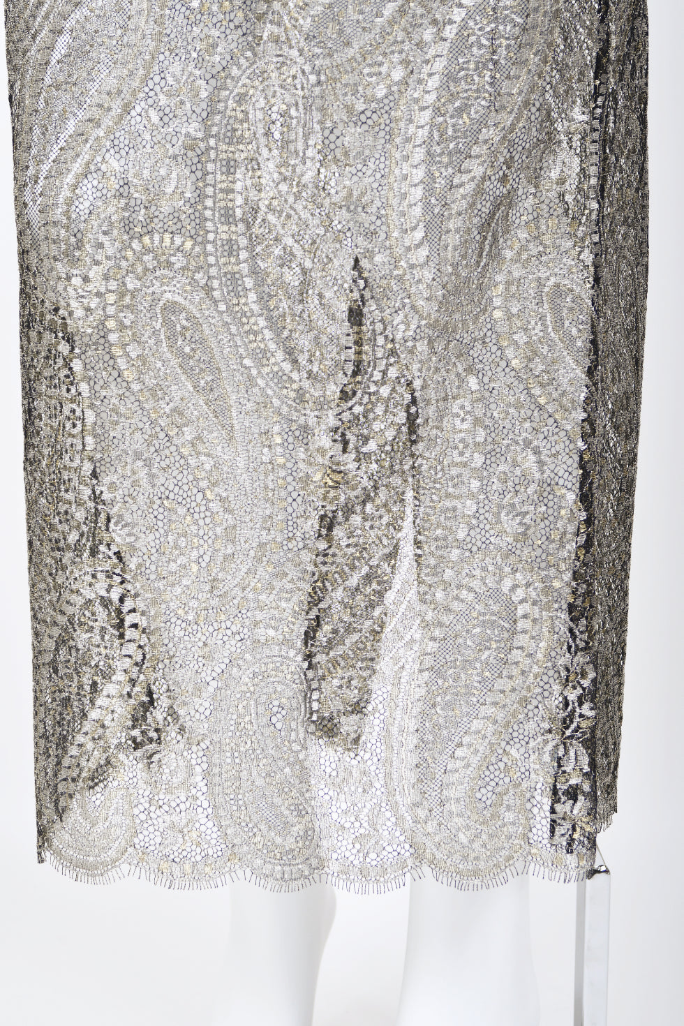 2012 Chanel by Karl Lagerfeld Runway Crystal Beaded Sheer Silver &amp; Gold Lace Dress