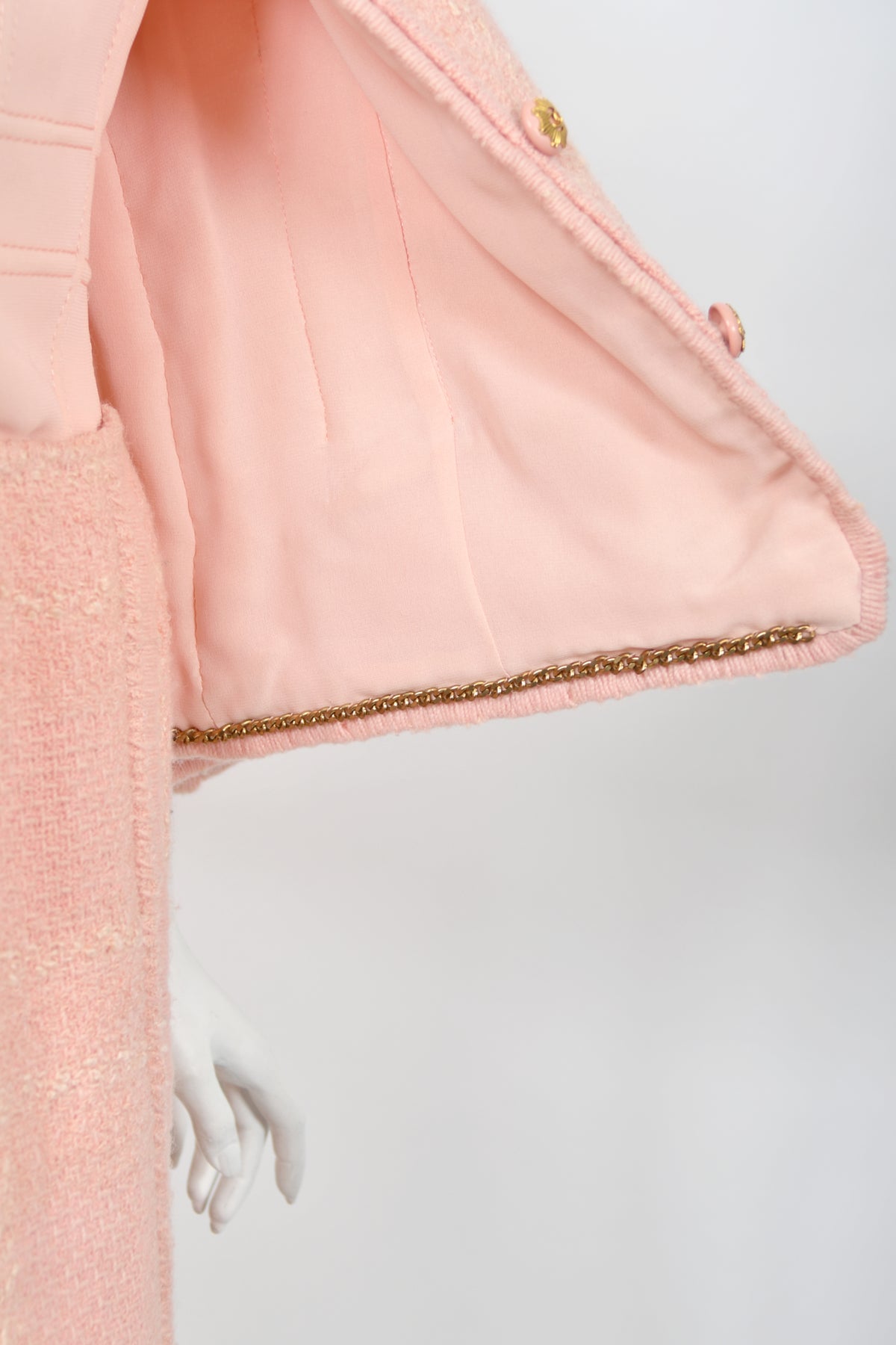 1973 Chanel Haute Couture Documented Pink Wool Jacket Blouse Skirt Three-Piece Suit
