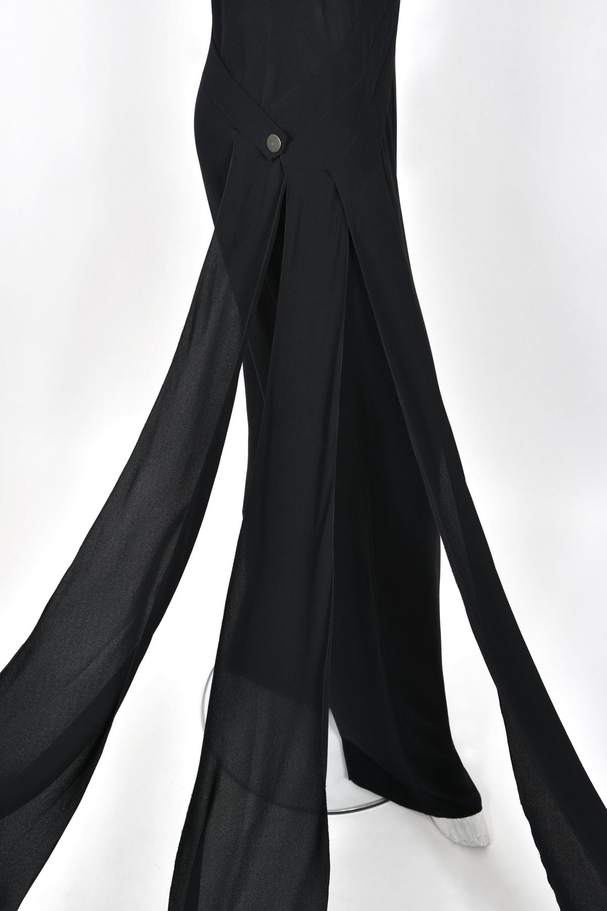 1999 Chanel by Karl Lagerfeld Runway Black Crepe Low-Plunge Draped Sash Jumpsuit