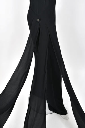 1999 Chanel by Karl Lagerfeld Runway Black Crepe Low-Plunge Draped Sash Jumpsuit