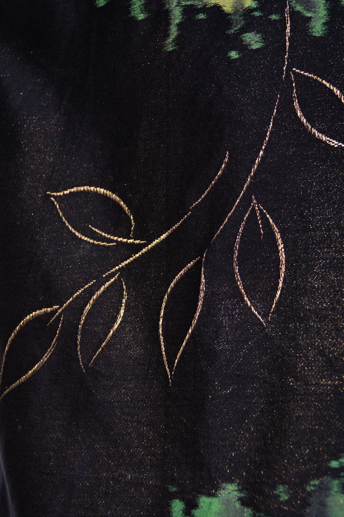 1950 Irene Lentz Couture Metallic Green & Black Floral Silk Sculpted Bustier High-Low Gown