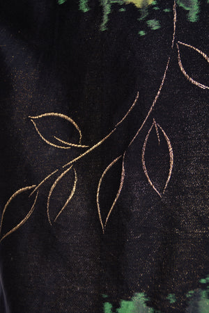 1950 Irene Lentz Couture Metallic Green & Black Floral Silk Sculpted Bustier High-Low Gown