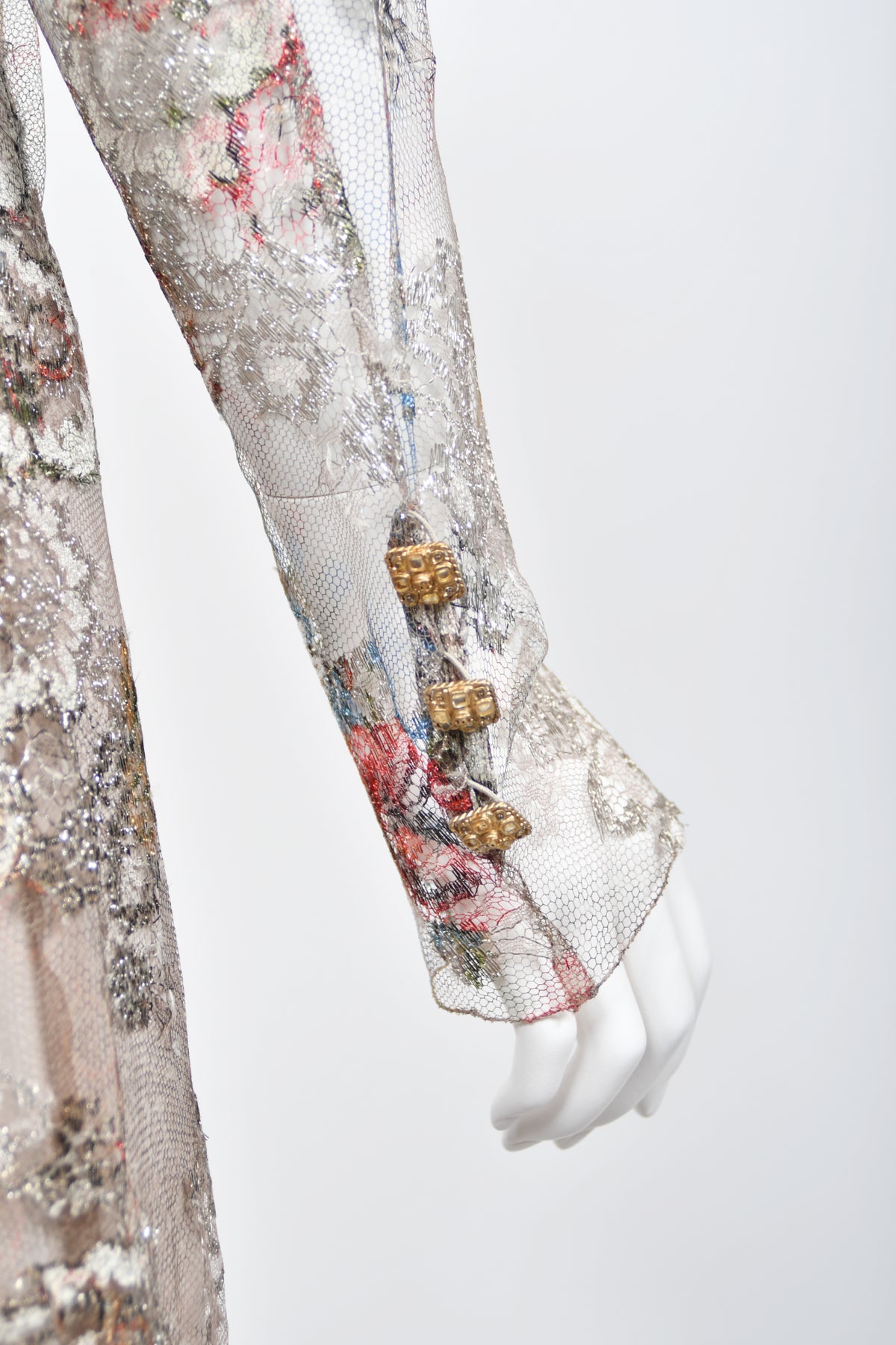 Iconic 2011 Chanel Runway Vogue Rihanna Editorial Sheer Metallic Lace Gown