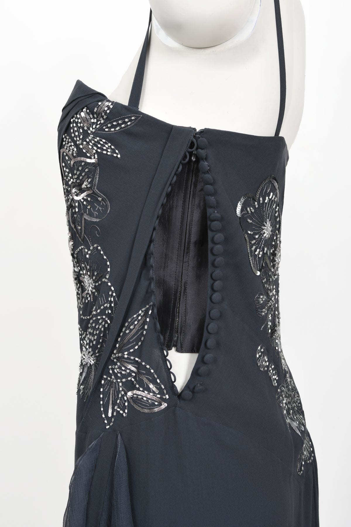2006 Christian Dior by John Galliano Beaded Gunmetal Silk Bustier Dress