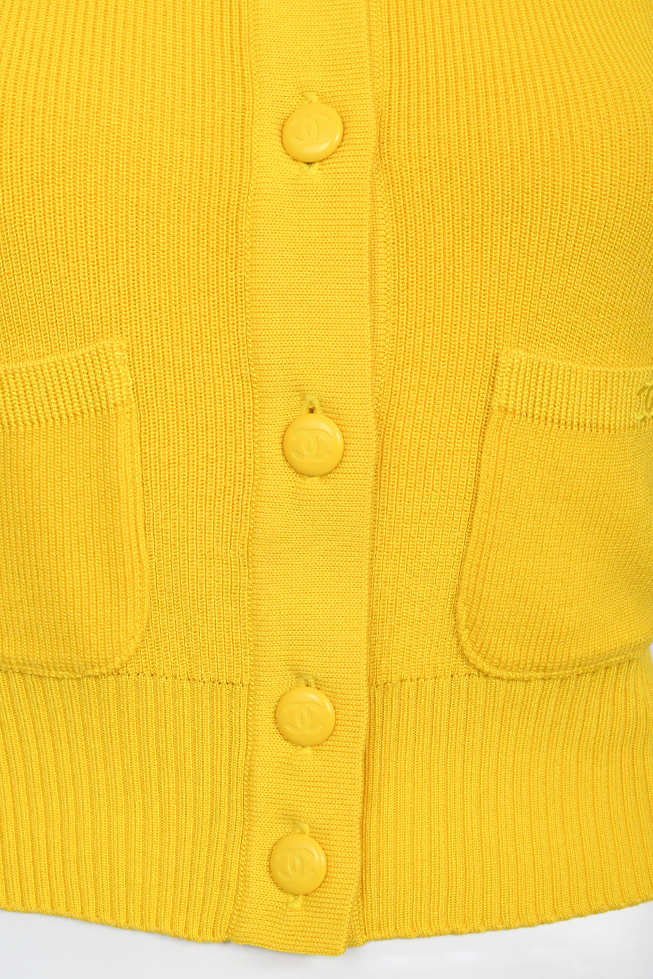 1996 Chanel by Karl Lagerfeld Runway Yellow Knit Cropped Sweater Set