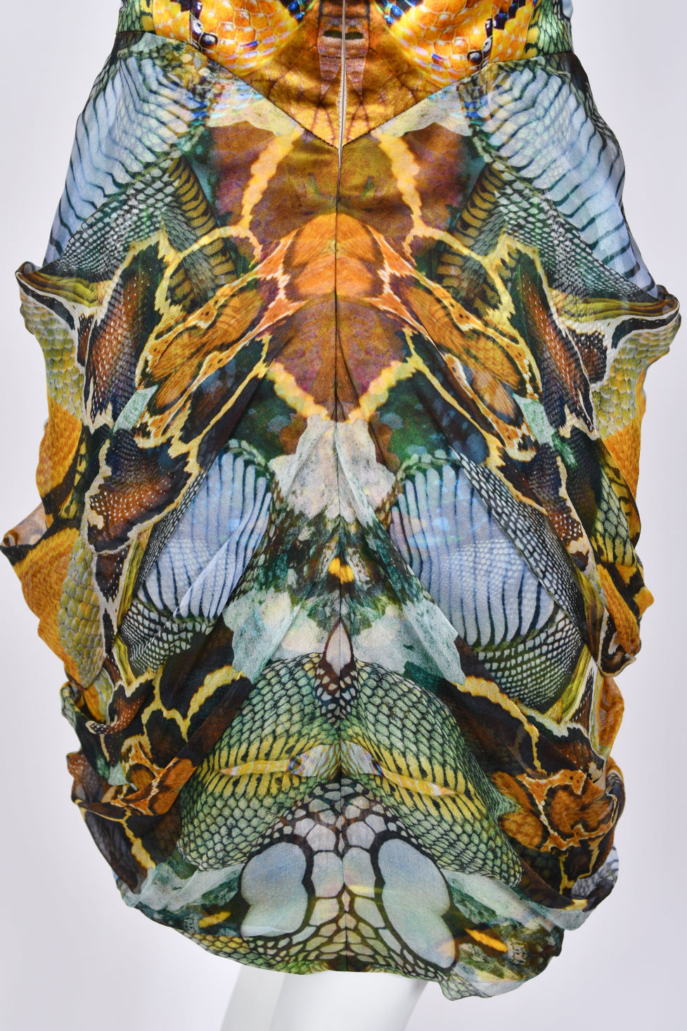 2010 Alexander McQueen &#39;Plato&#39;s Atlantis&#39; Collection Colorful Print Silk Sculpted Mini Dress