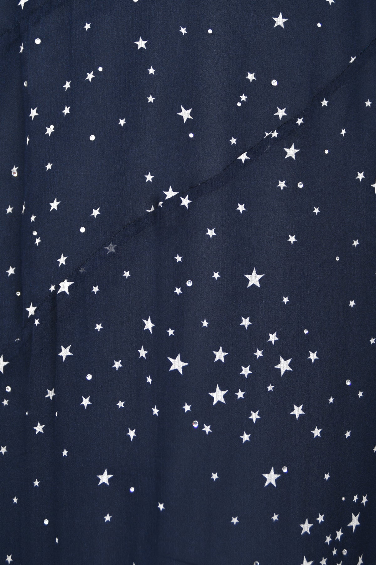 1998 Moschino Runway Navy Blue Sheer Silk Chiffon Star Motif Rhinestone Maxi Slip Dress