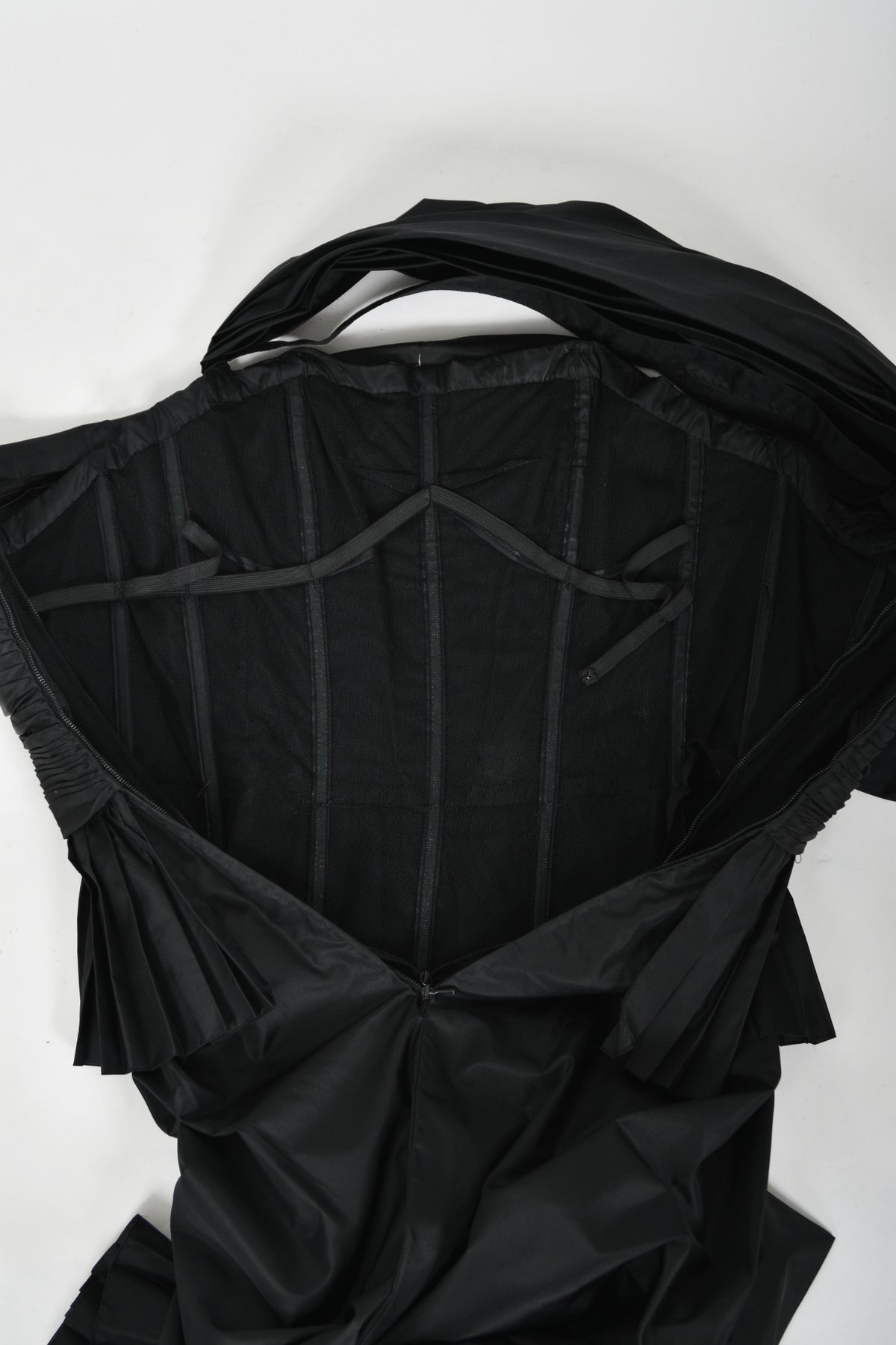 1986 Chanel Documented Runway Black Pleated Silk One-Shoulder Hourglass Gown