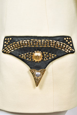 1992 Gianni Versace 'Miss S & M' Runway Collection Ivory Wool Studded Leather Editorial Jacket