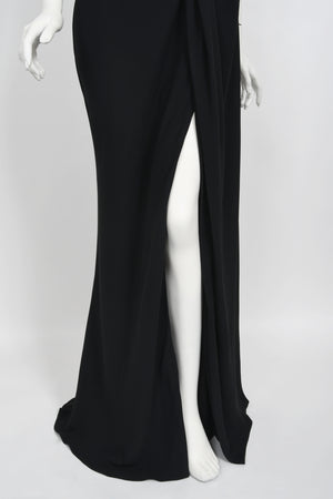 2008 Christian Dior by John Galliano Black Beaded Silk High Slit Bias-Cut Gown