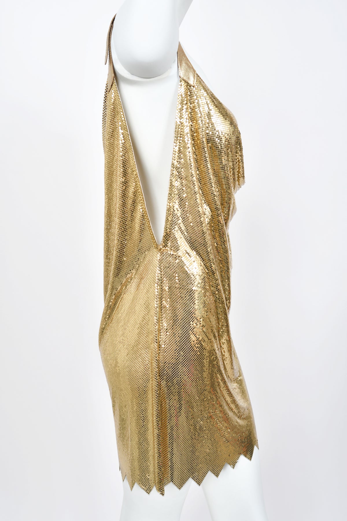 1994 Gianni Versace Iconic Gold Metal-Mesh Chainmail &amp; Leather Draped Mini Dress