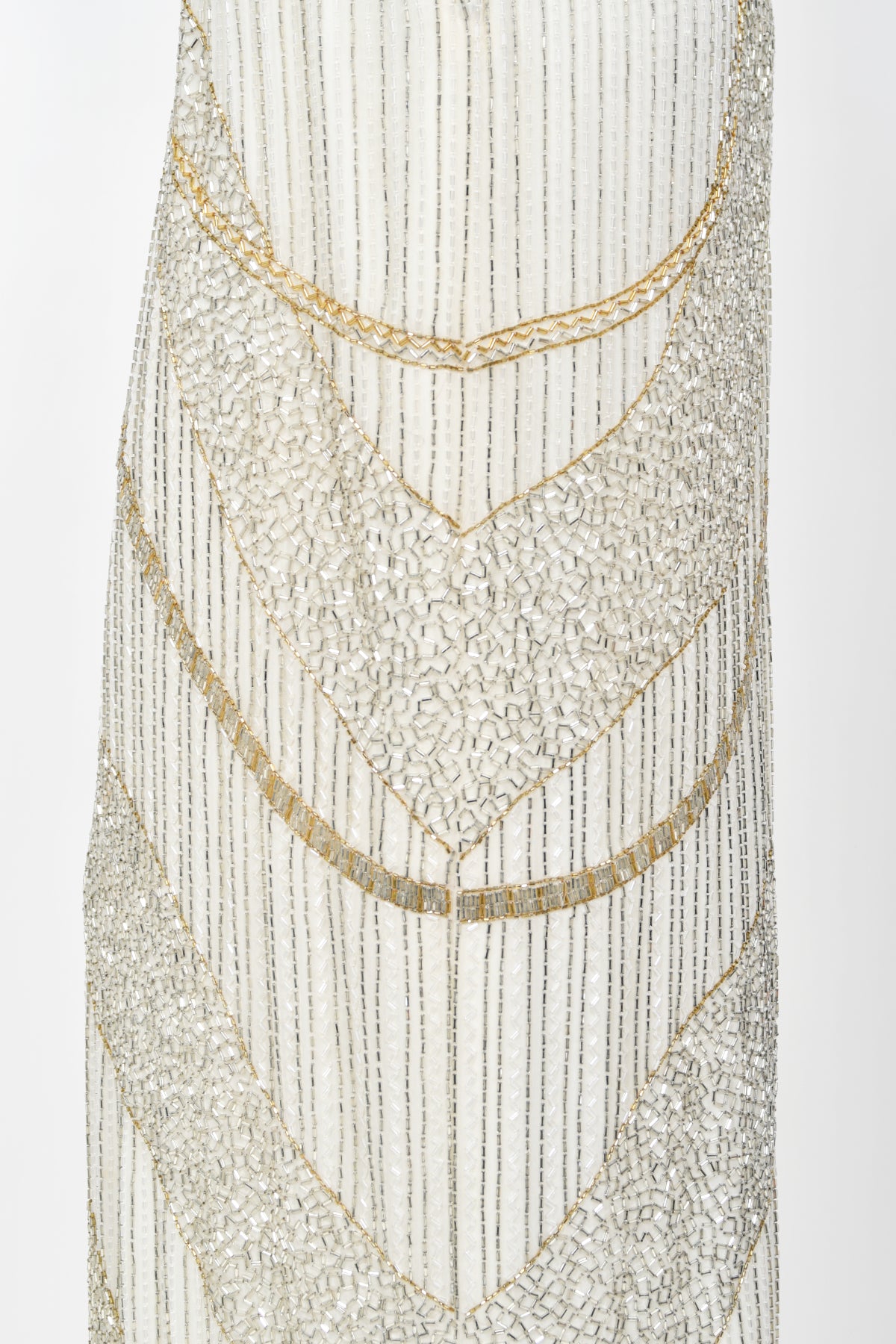 1984 Bob Mackie Couture Ivory Beaded Silk One-Shoulder Goddess Gown