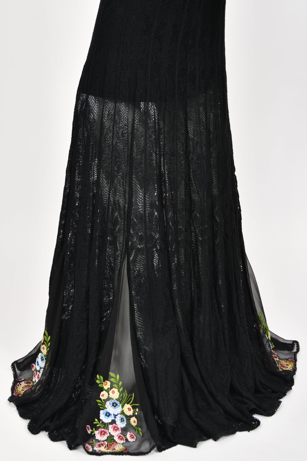 2003 John Galliano Sheer Black Stretch Knit Bias-Cut Gown