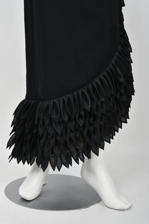 1959 Hall Ludlow Couture Museum-Held Black Silk Appliquéd Petals Hourglass Gown