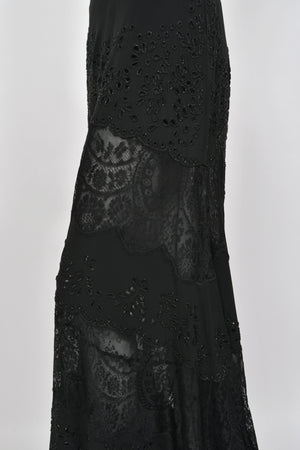 1998 Valentino Runway Black Beaded Cut-Out Silk & Sheer Lace Bias-Cut Gown