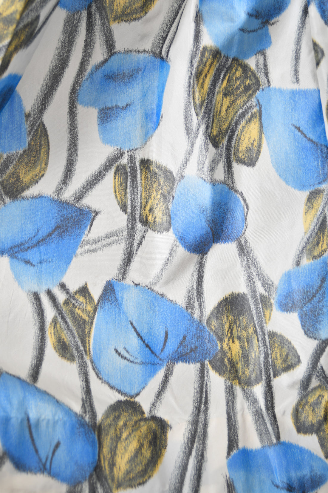 1956 Christian Dior Couture Blue Floral Silk Portrait Collar New Look Dress