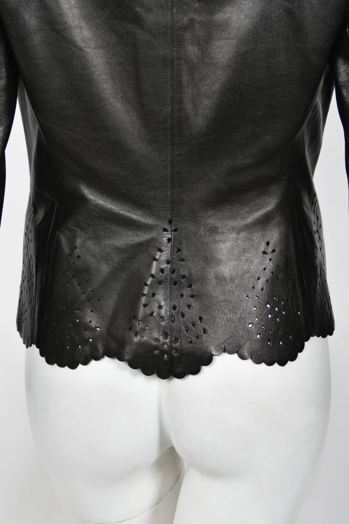 1997 Alexander Mcqueen for Givenchy Runway Black Leather Cutwork Blazer Jacket