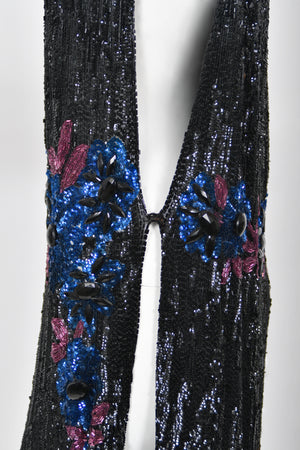 1920's Beaded Sequin Sheer-Net Butterfly Motif Asymmetric Flapper Dress