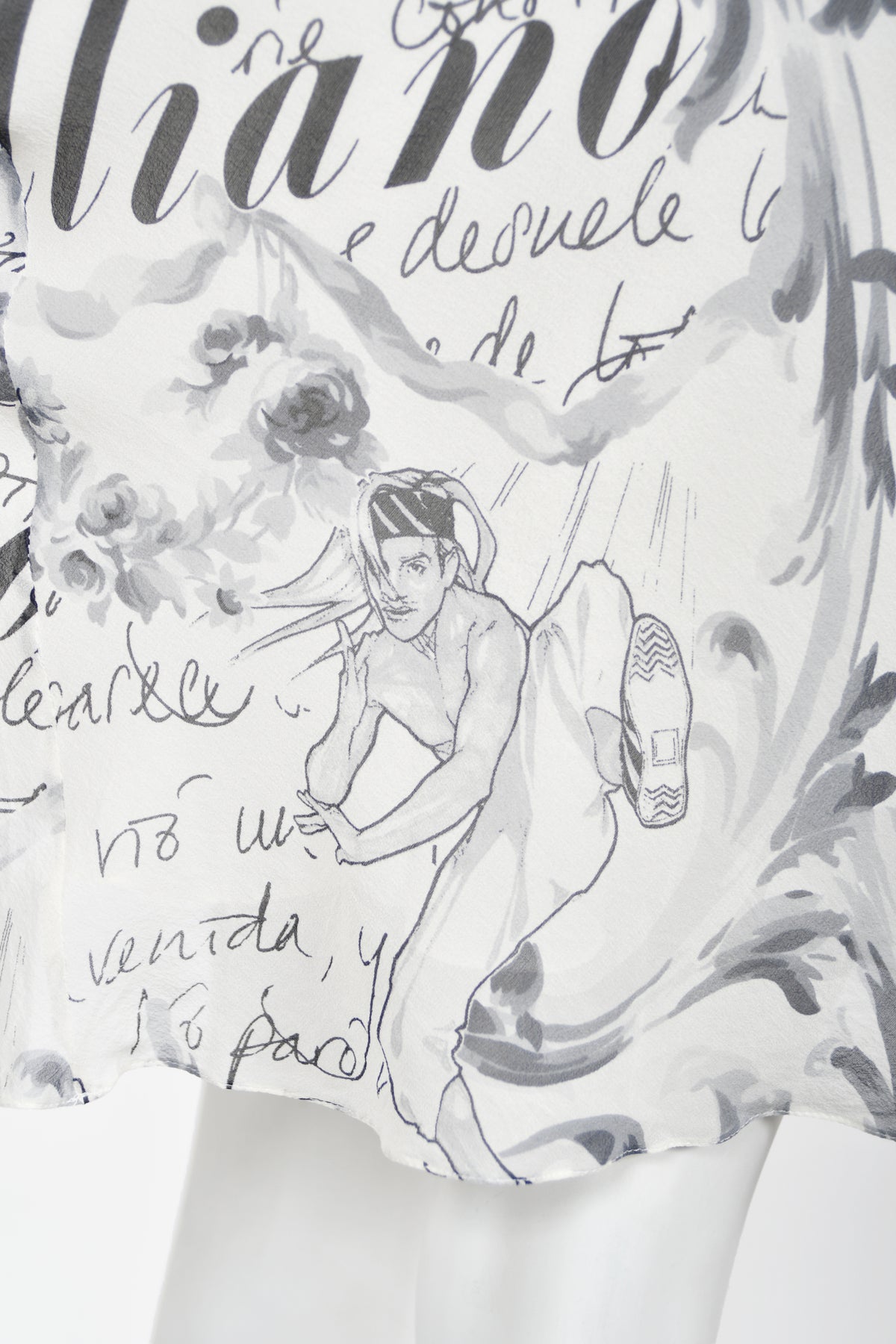 2006 John Galliano Documented Newspaper Print Silk Chiffon Bias-Cut Slip Dress