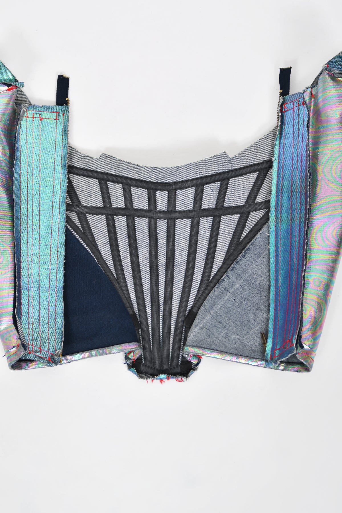 1993 Vivienne Westwood Runway Metallic Foiled Denim Corset Bustier &amp; Matching Pants