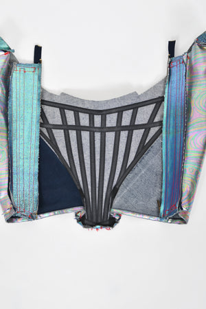 1993 Vivienne Westwood Runway Metallic Foiled Denim Corset Bustier & Matching Pants
