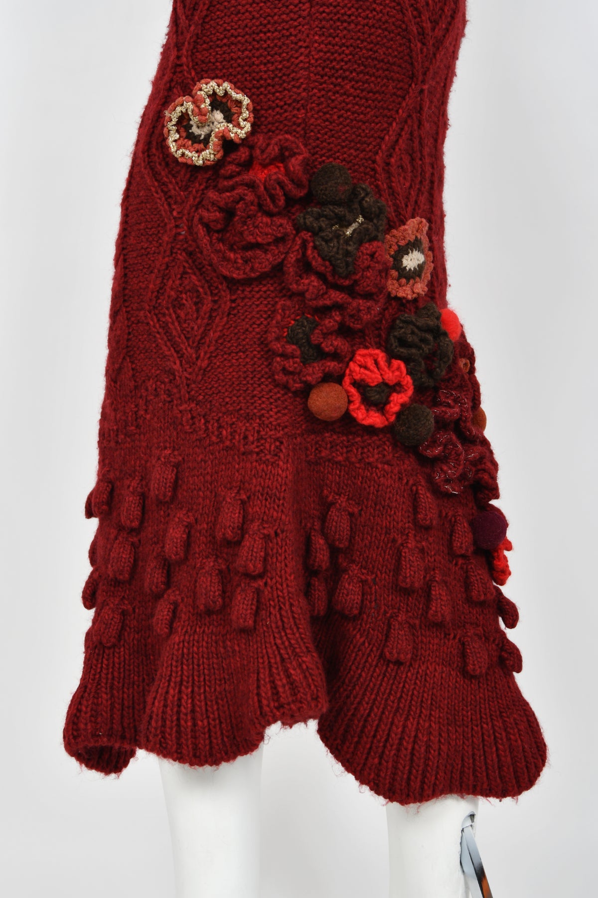 2005 Alexander McQueen Runway Burgundy Wool Knit Hourglass Sweater Dress