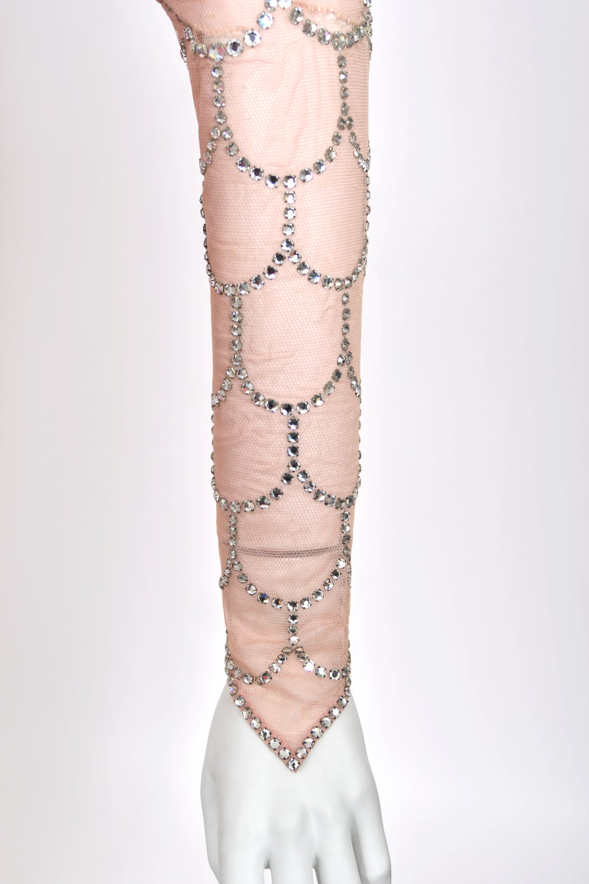 1950's Custom Couture Fully Sequin Pink Ombré Rhinestone Hourglass Gown w/ Gloves