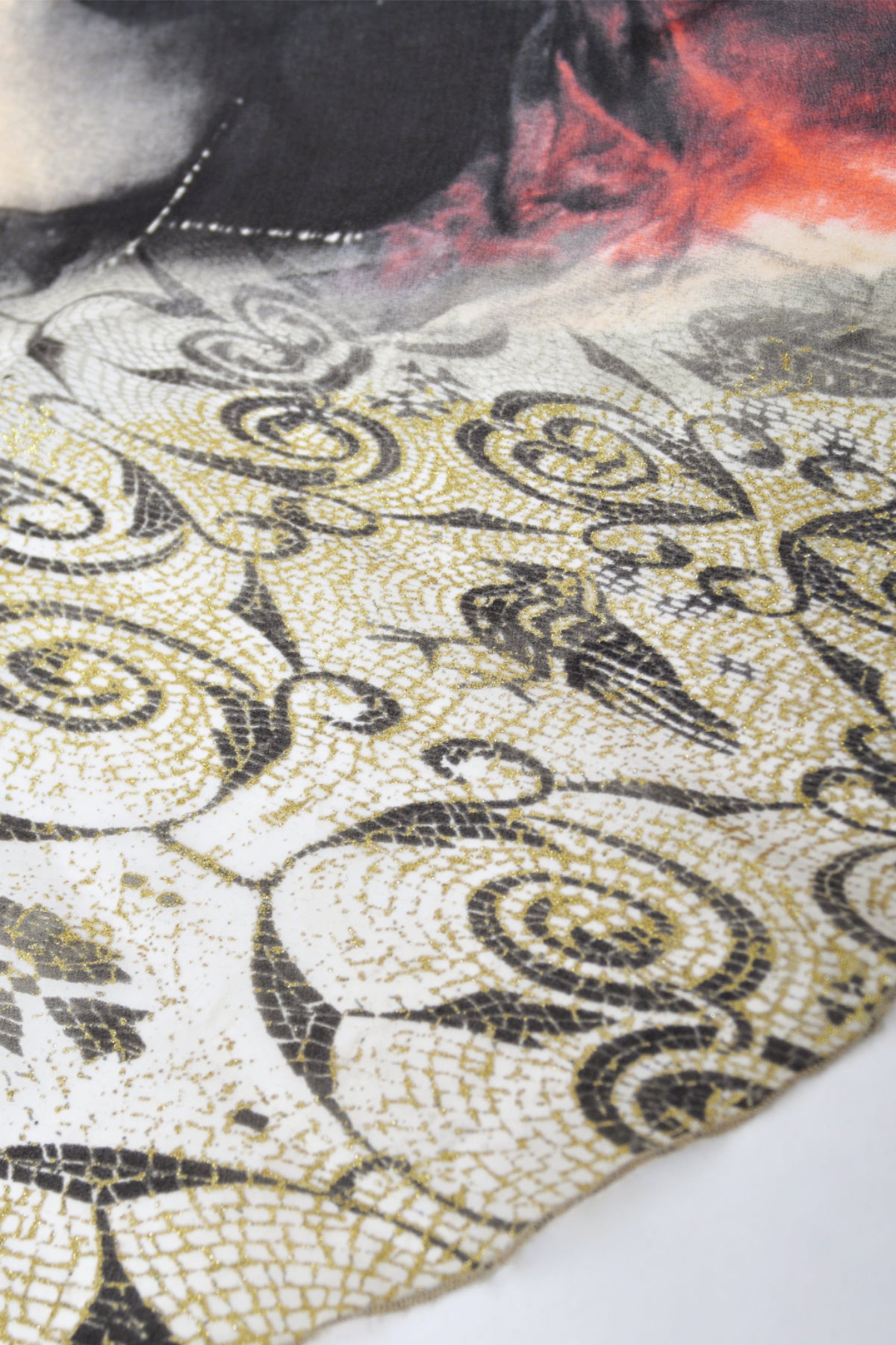 2004 Roberto Cavalli Runway Look 27 Metallic Silk &#39;Lady Print&#39; Cut-Out Gown