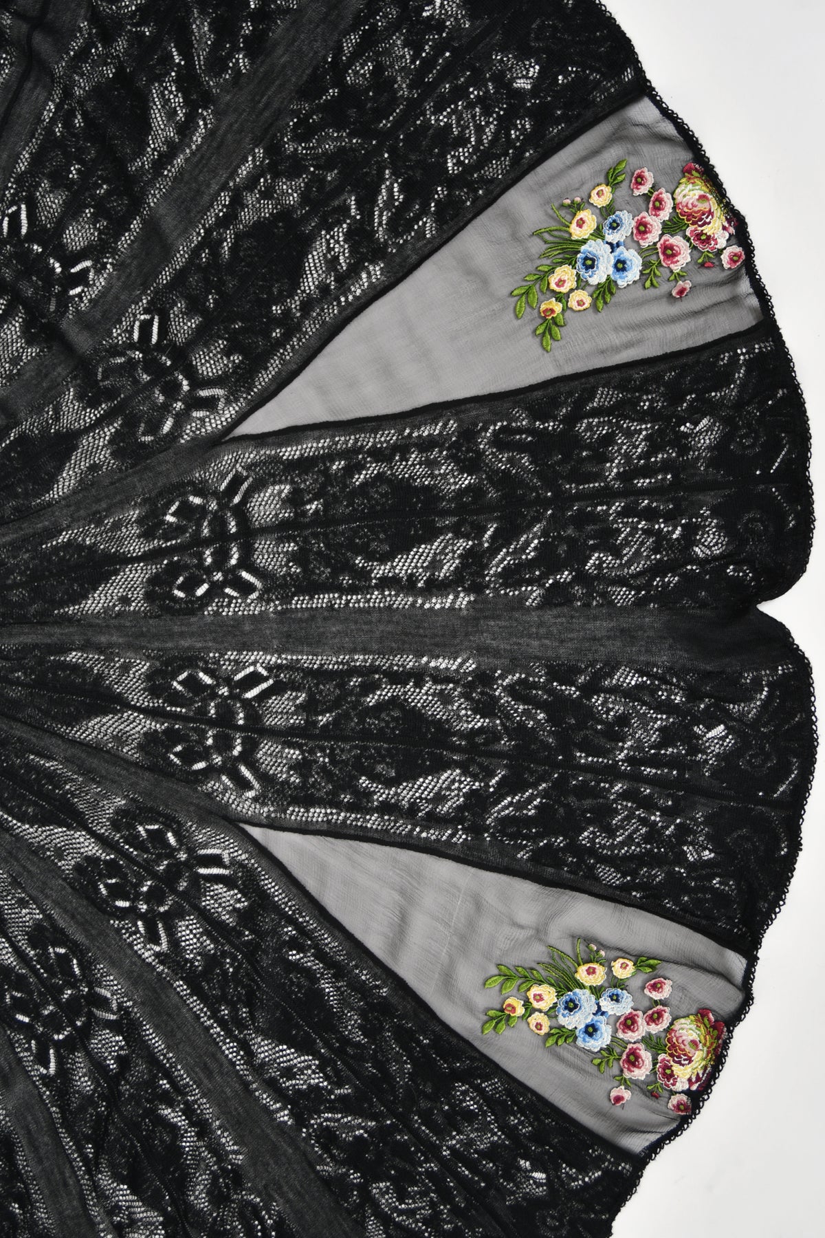 2003 John Galliano Embroidered Floral Sheer Black Pointelle Stretch Knit Bias-Cut Gown