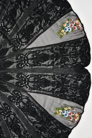 2003 John Galliano Embroidered Floral Sheer Black Pointelle Stretch Knit Bias-Cut Gown