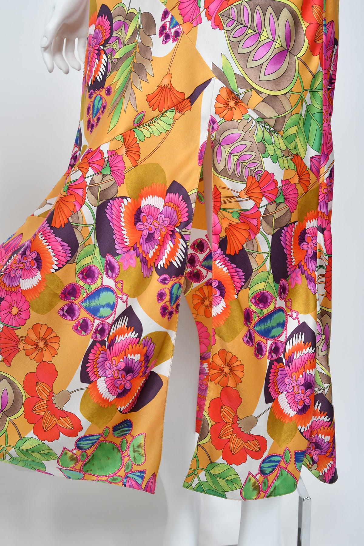 2005 Christian Dior by John Galliano Colorful Tie Dye Floral Silk Bias-Cut Dress