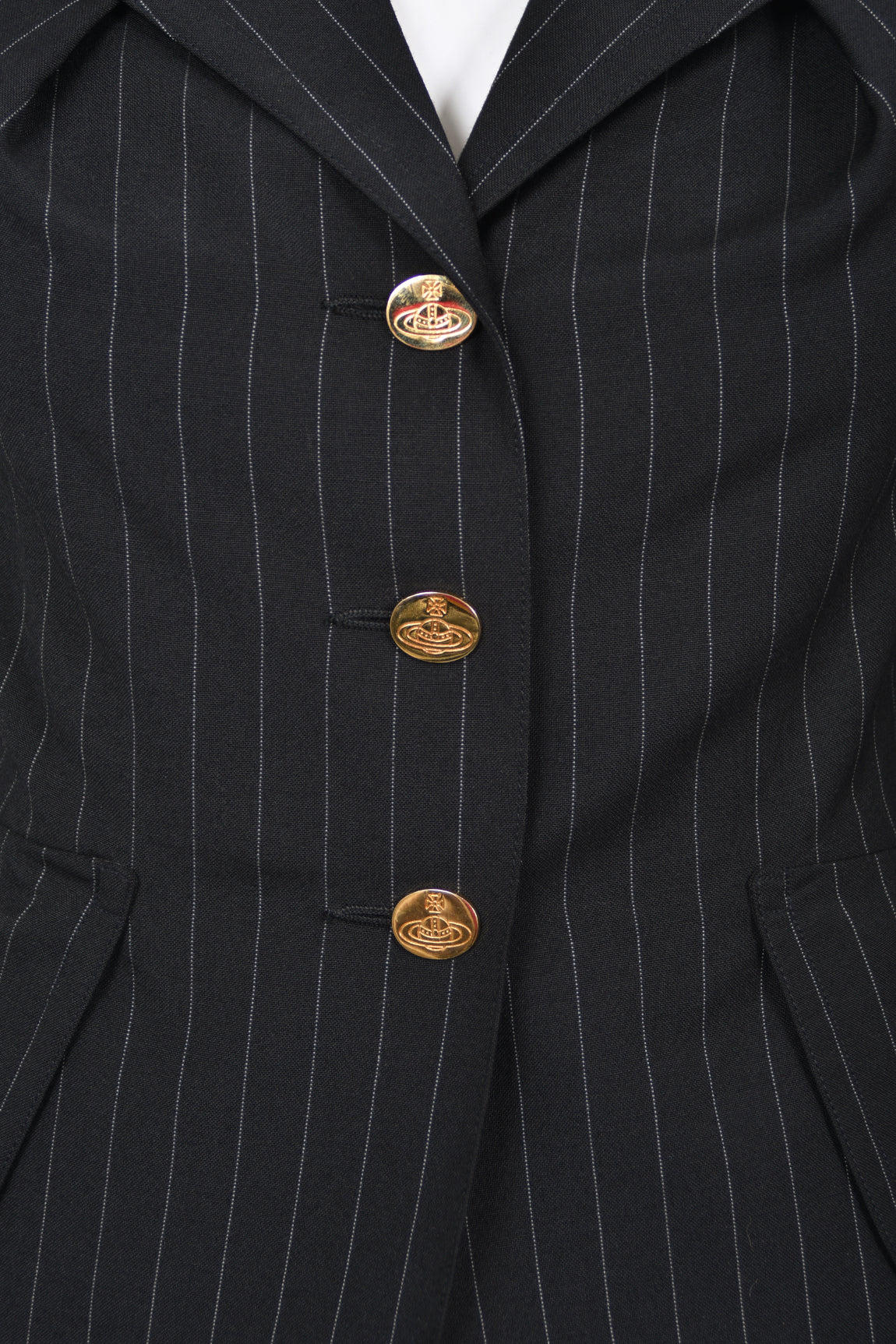 1994 Vivienne Westwood Pinstripe Wool Jacket &amp; High-Low Trained Skirt Ensemble