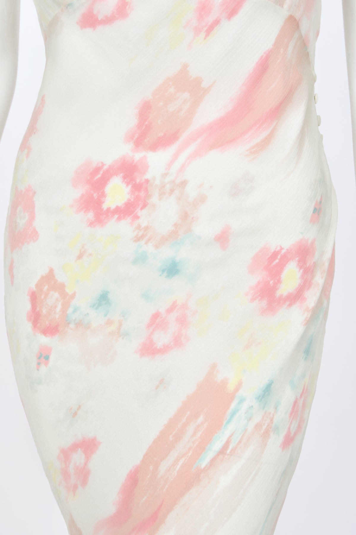 2008 John Galliano &#39;Grey Gardens&#39; Collection Floral Silk High Low Bias-Cut Gown