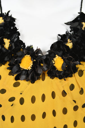1930's Germaine Monteil Couture Polka Dot Silk Appliqué Bias-Cut Gown w/ Capelet