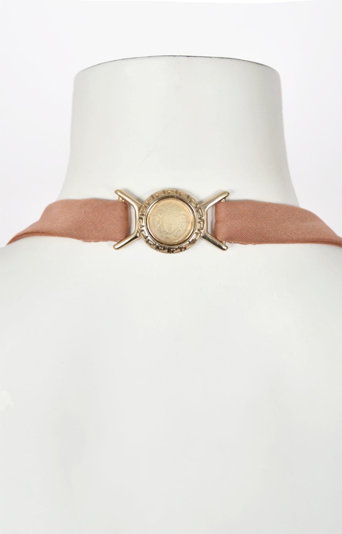 2005 Versace Nude Silk-Jersey Low Plunge Halter Backless Gown