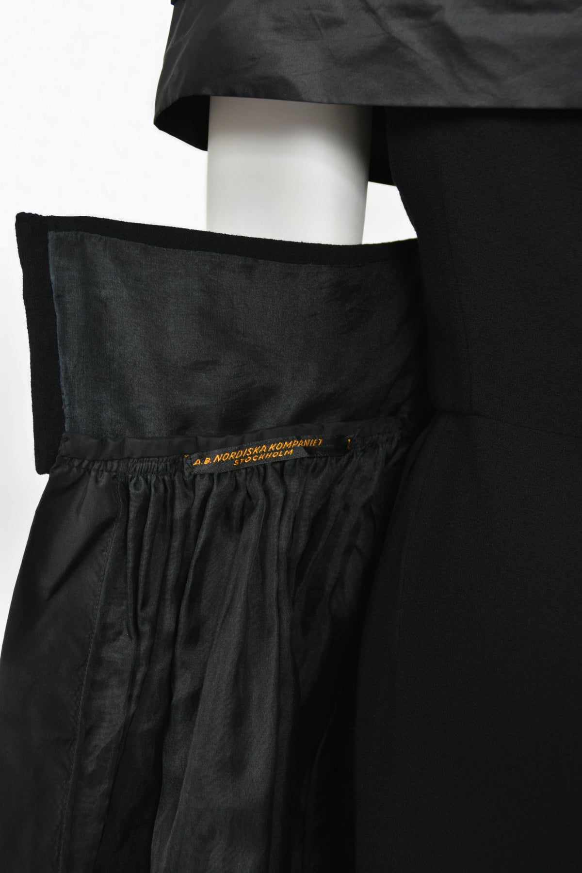 1956 Christian Dior Demi-Couture Black Silk Portrait Collar Skirted Cocktail Dress