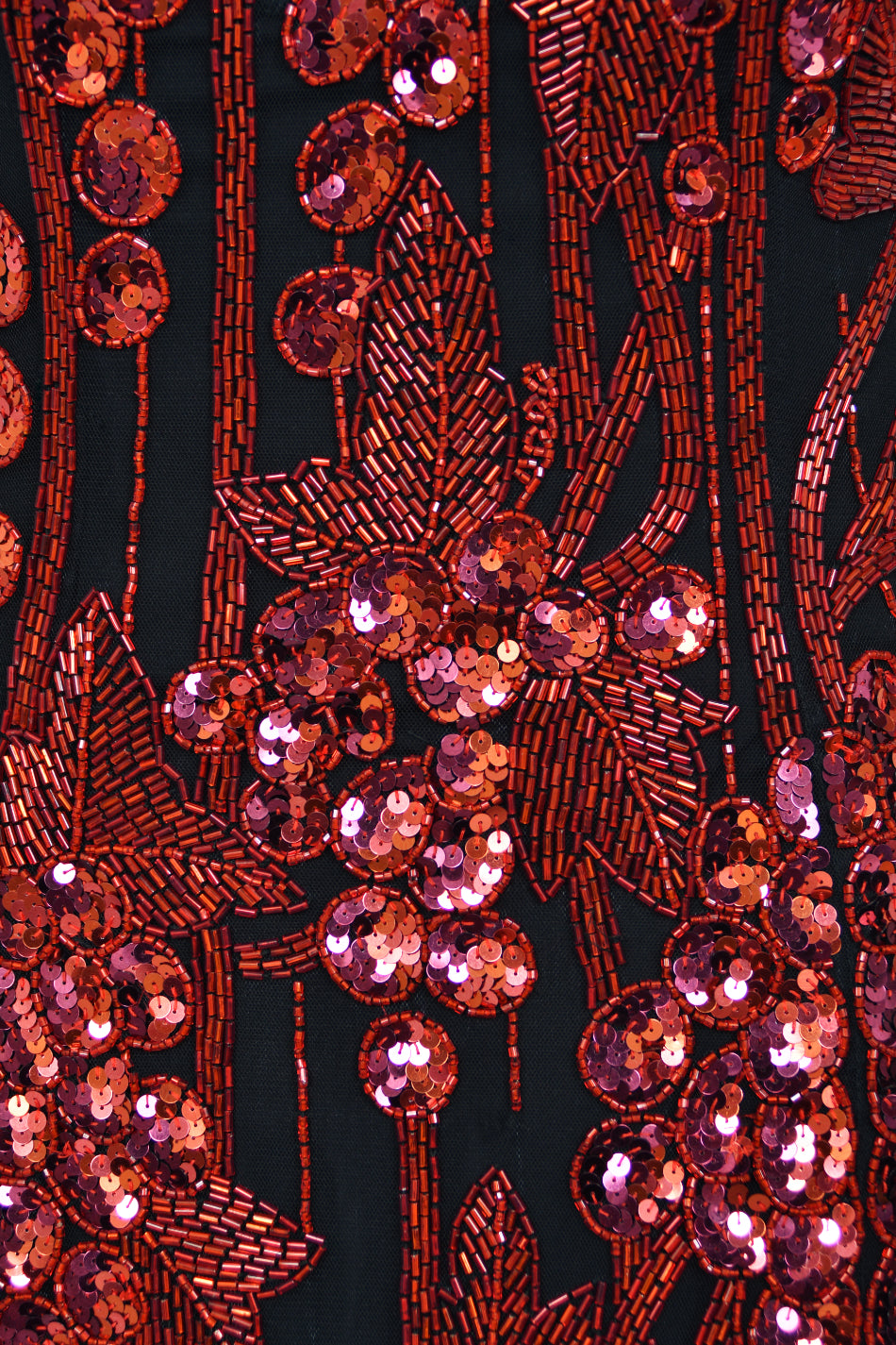 1990 Bob Mackie Red Grapevines Beaded Sequin Silk Strapless Hourglass Slit Gown